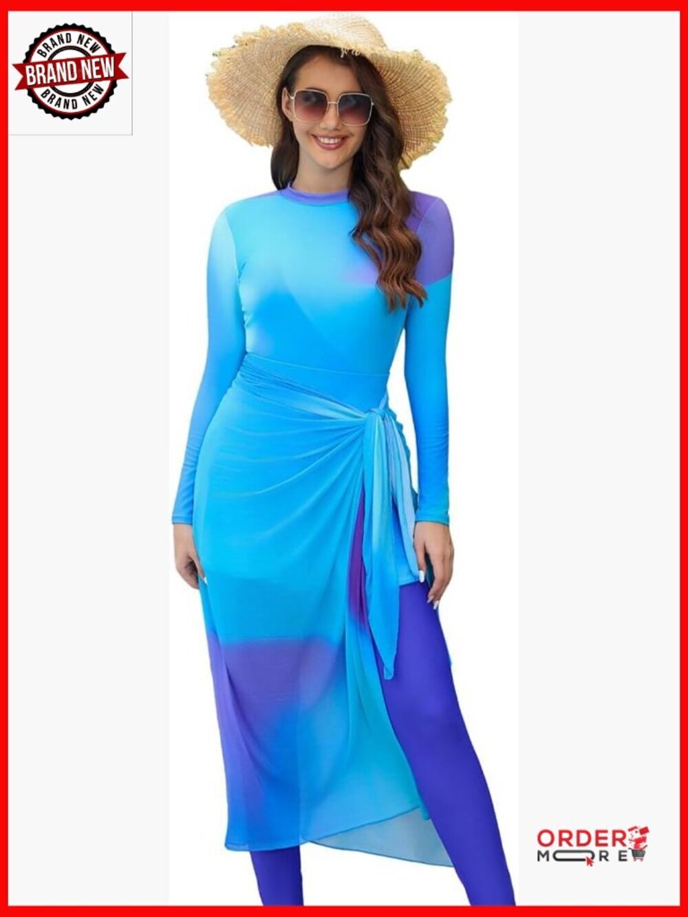 Modest Swimsuits 4PCS Top Pants Long Sarong Cover Up Skirt